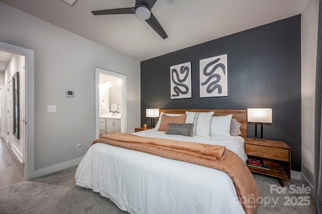 2306 Elizabeth Mill Pl, Charlotte, NC 28208 - bedroom featuring carpet floors, ensuite bath, baseboards, and ceiling fan