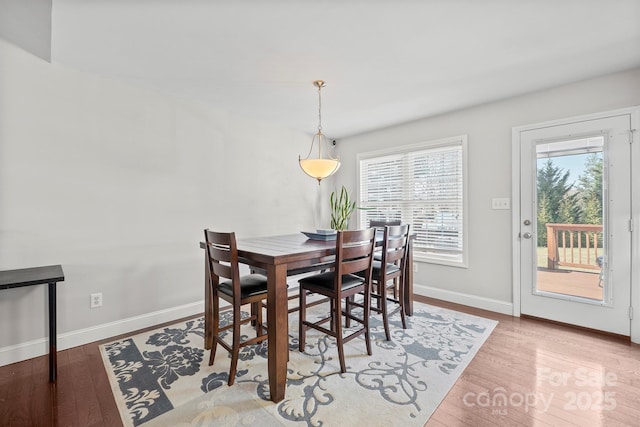 dining space featuring wood-type flooring