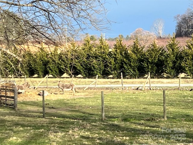 view of yard with a rural view and fence