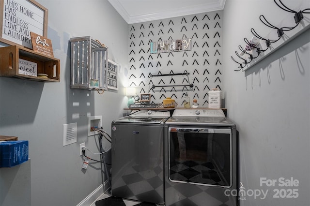 washroom featuring independent washer and dryer and crown molding