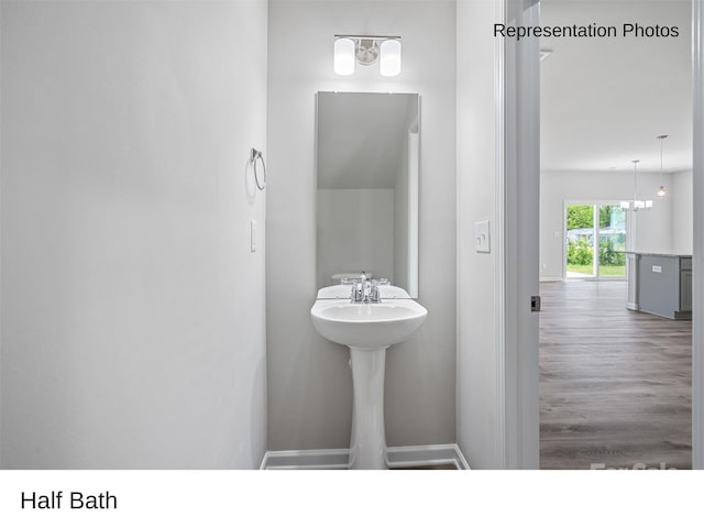 bathroom with wood-type flooring