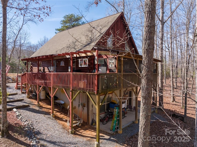 view of play area with a deck