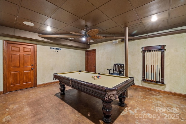 2725 Windsor Rd, Winston Salem, NC 27104 - playroom with concrete flooring, baseboards, billiards table, and a drop ceiling