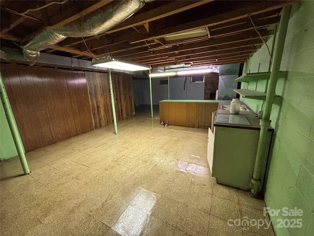 basement with wooden walls