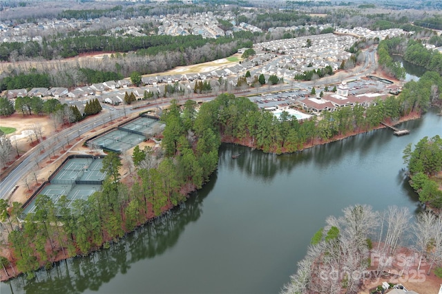 aerial view featuring a water view