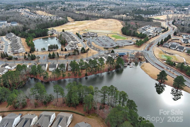 bird's eye view featuring a water view