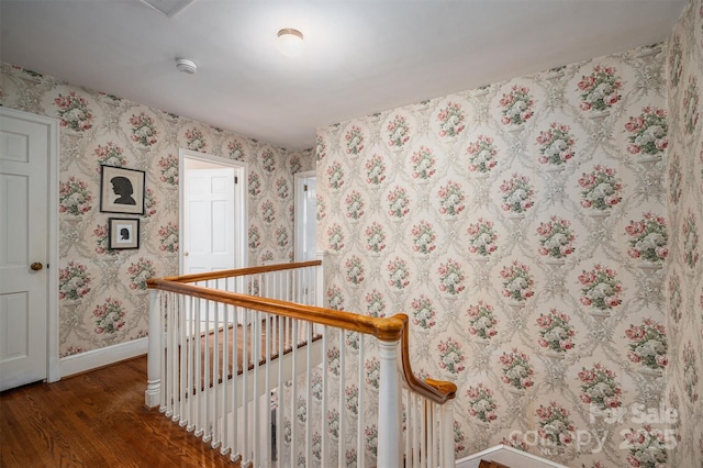 stairway featuring wood-type flooring