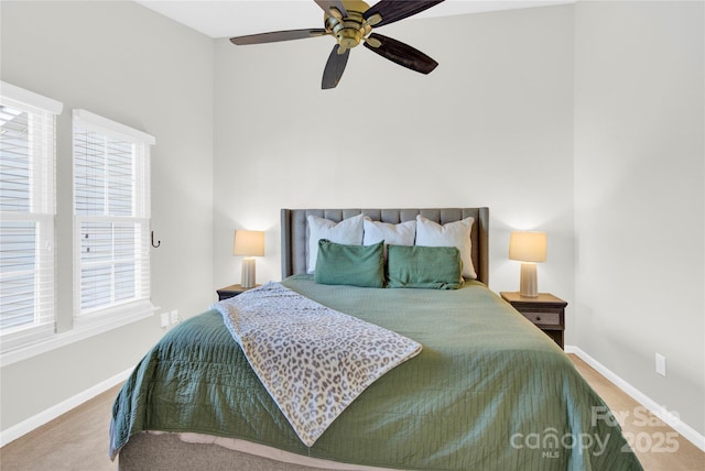 bedroom featuring carpet and ceiling fan