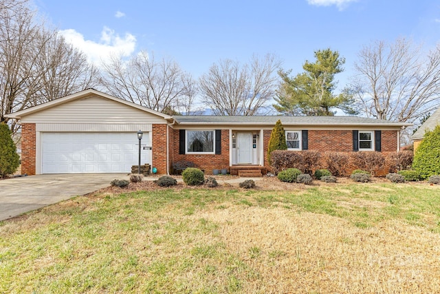 single story home with a garage and a front yard