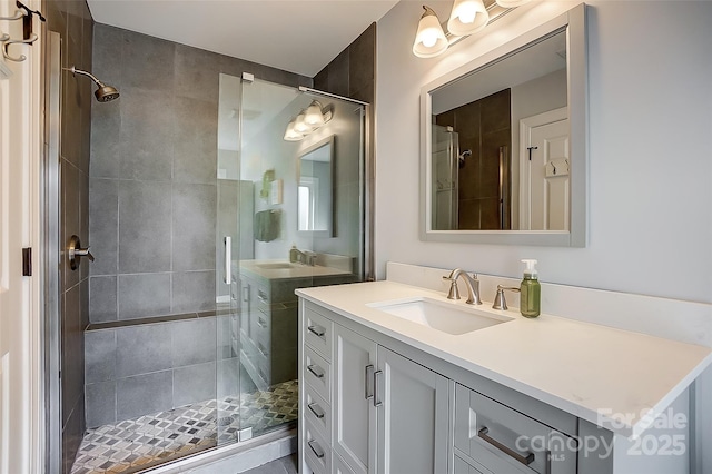 full bath featuring a shower stall and vanity