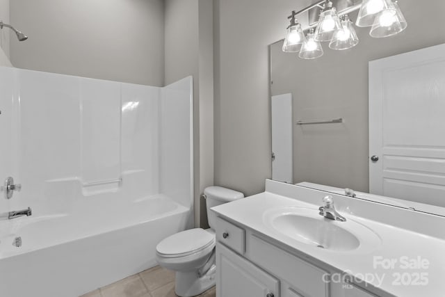 full bathroom with vanity, toilet, bathing tub / shower combination, and tile patterned flooring