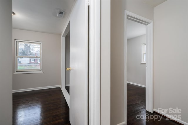 corridor with dark hardwood / wood-style floors