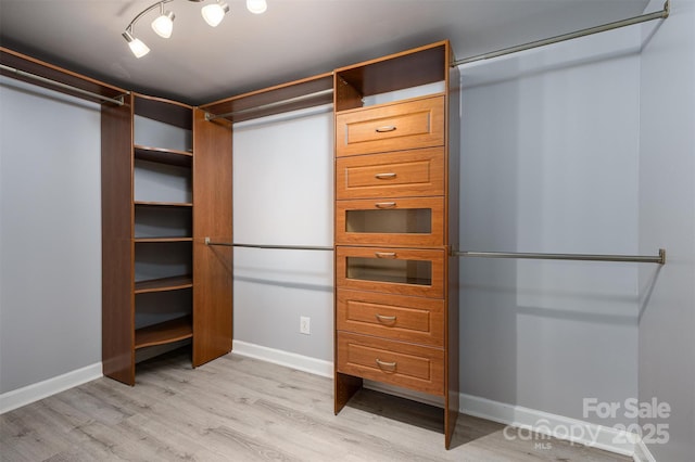 spacious closet featuring light hardwood / wood-style floors