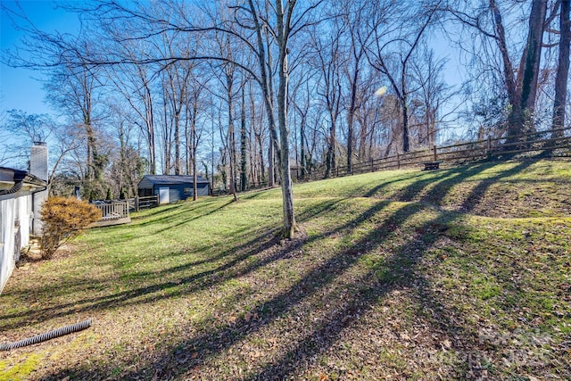 view of yard featuring a wooden deck