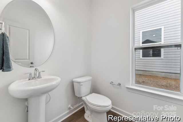 bathroom featuring sink, hardwood / wood-style flooring, and toilet