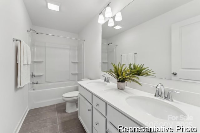 full bathroom with tile patterned floors, toilet, tub / shower combination, and vanity