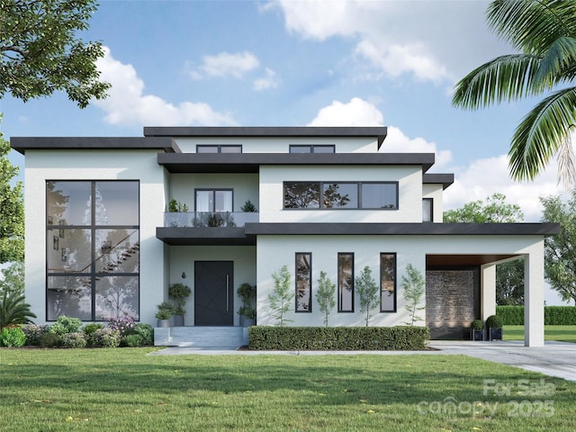 contemporary house featuring a front yard