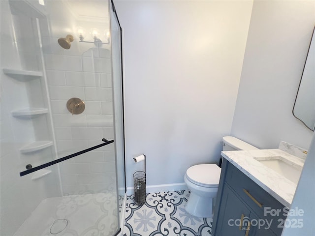 108 Meadowview Pl, Lenoir, NC 28645 - bathroom featuring a shower stall, vanity, tile patterned floors, and toilet