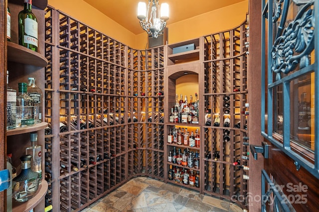 wine room with stone finish floor