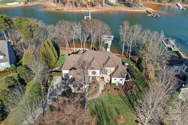 aerial view with a water view