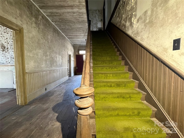 stairs with hardwood / wood-style flooring