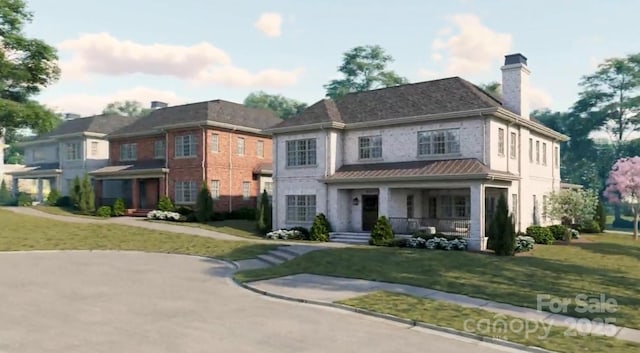 view of front of property with a porch and a front yard