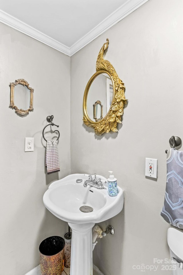 bathroom featuring crown molding and toilet