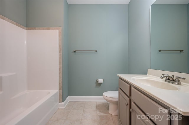 bathroom with vanity, toilet, and tile patterned flooring