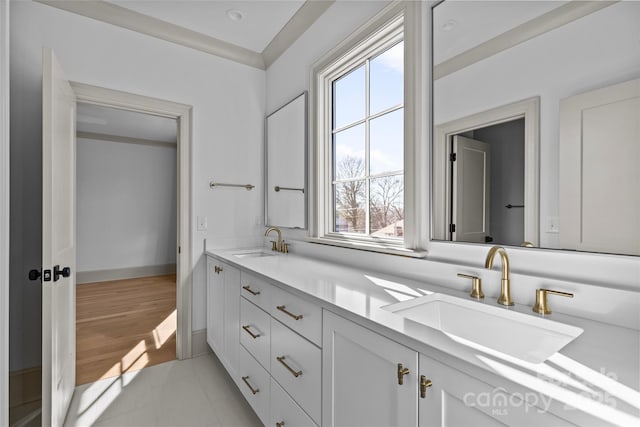 bathroom featuring hardwood / wood-style floors and vanity