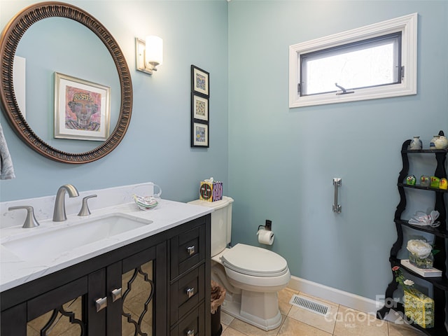 bathroom featuring tile patterned flooring, vanity, and toilet