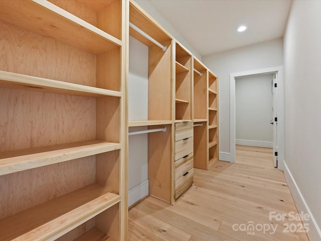 walk in closet with wood finished floors