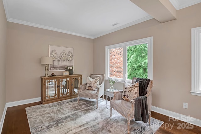 409 Running Horse Ln, Waxhaw, NC 28173 - sitting room with baseboards, wood finished floors, and ornamental molding