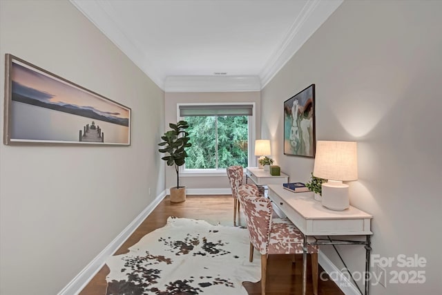 409 Running Horse Ln, Waxhaw, NC 28173 - office space featuring ornamental molding, baseboards, and wood finished floors