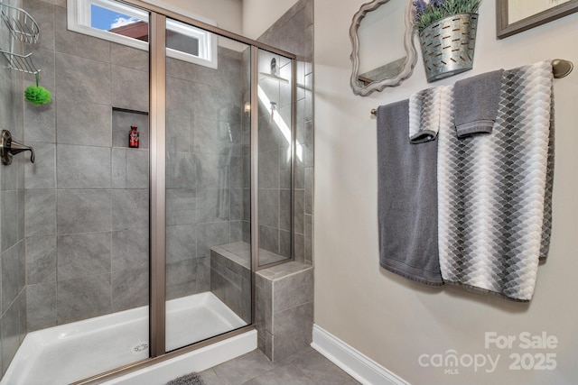 bathroom featuring tile patterned floors and walk in shower