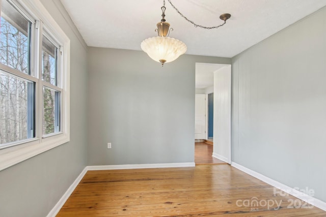 unfurnished room featuring baseboards, a healthy amount of sunlight, and wood finished floors