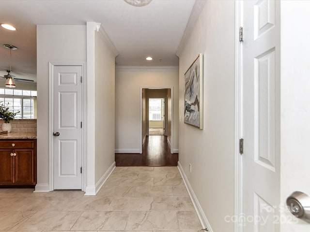 8925 Rosalyn Glen Rd, Cornelius, NC 28031 - hall featuring healthy amount of natural light, crown molding, and recessed lighting