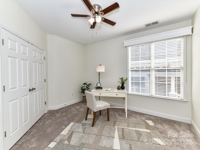 8925 Rosalyn Glen Rd, Cornelius, NC 28031 - office featuring carpet, a ceiling fan, and healthy amount of natural light