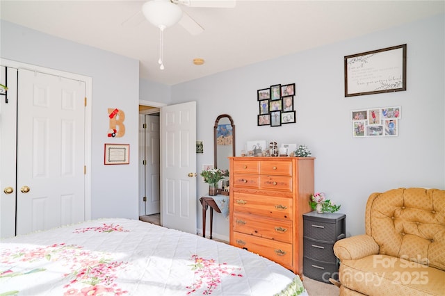 bedroom featuring a closet and ceiling fan