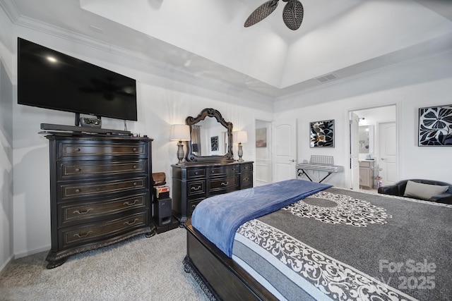 5239 Admirals Lndg, Lancaster, SC 29720 - carpeted bedroom with a tray ceiling, lofted ceiling, crown molding, and ensuite bathroom