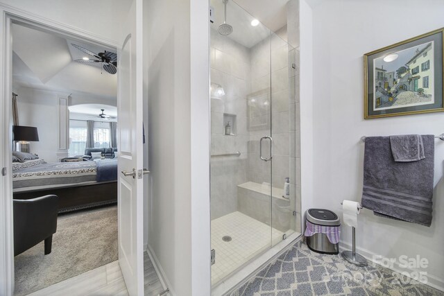 5239 Admirals Lndg, Lancaster, SC 29720 - bathroom with ceiling fan and an enclosed shower