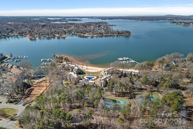 aerial view featuring a water view