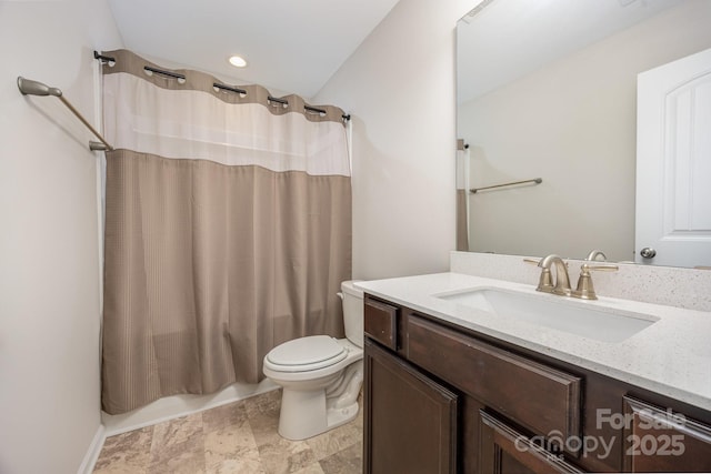 full bathroom featuring vanity, toilet, and shower / bath combo with shower curtain