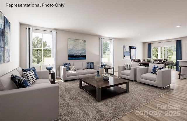 living room with hardwood / wood-style flooring and a wealth of natural light