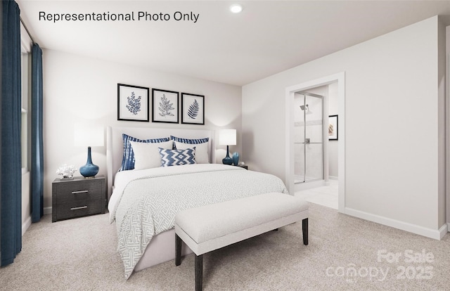 carpeted bedroom featuring connected bathroom