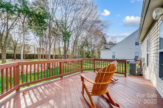 wooden terrace with central AC and fence