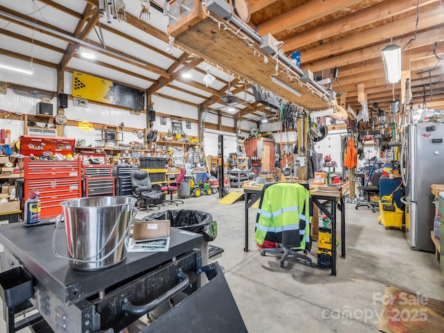 garage featuring a workshop area