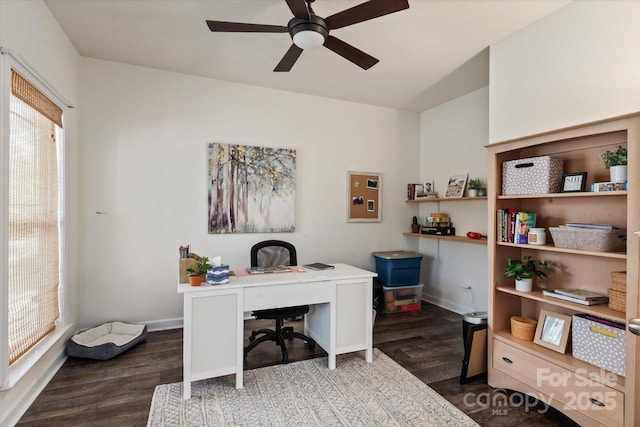3216 Bridgewick Rd, Waxhaw, NC 28173 - office space featuring baseboards, a ceiling fan, and wood finished floors