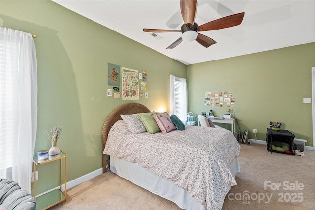 3216 Bridgewick Rd, Waxhaw, NC 28173 - carpeted bedroom with visible vents, a ceiling fan, and baseboards