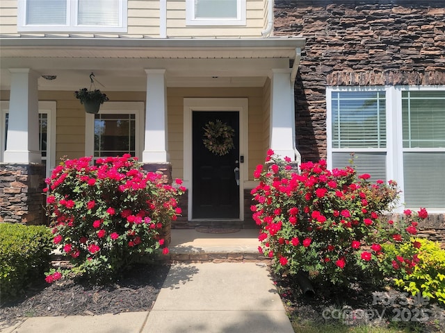 3216 Bridgewick Rd, Waxhaw, NC 28173 - doorway to property with a porch and stone siding