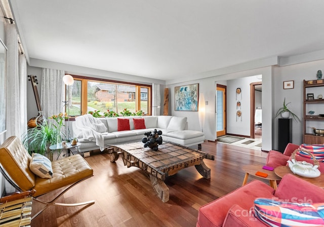 living room with wood finished floors